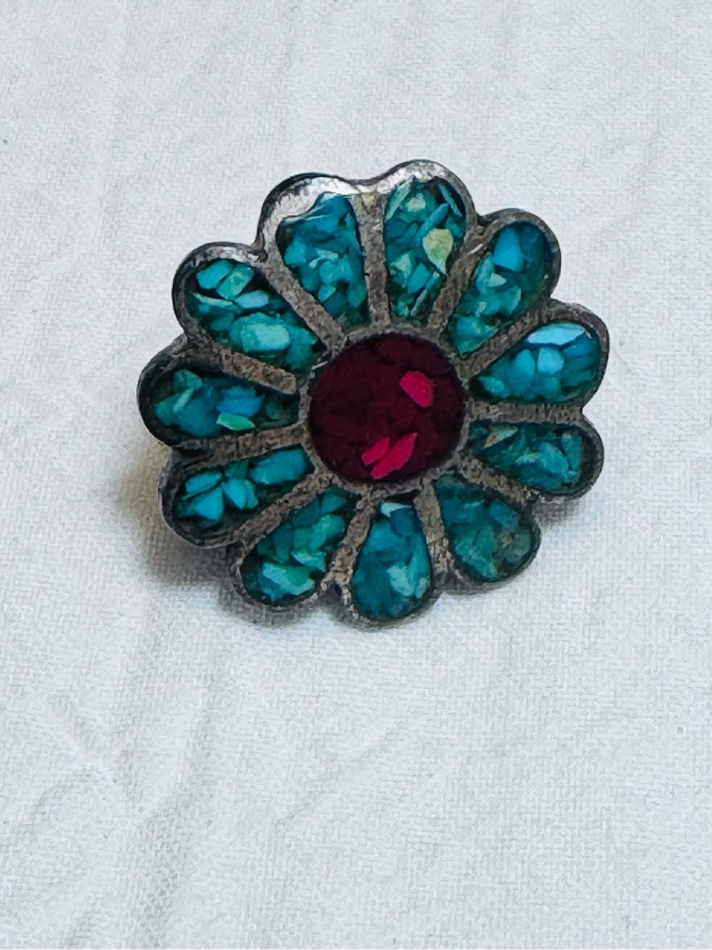 VTG Sterling Silver Turquoise Cluster Flower Ring sz 7 Native American Navajo